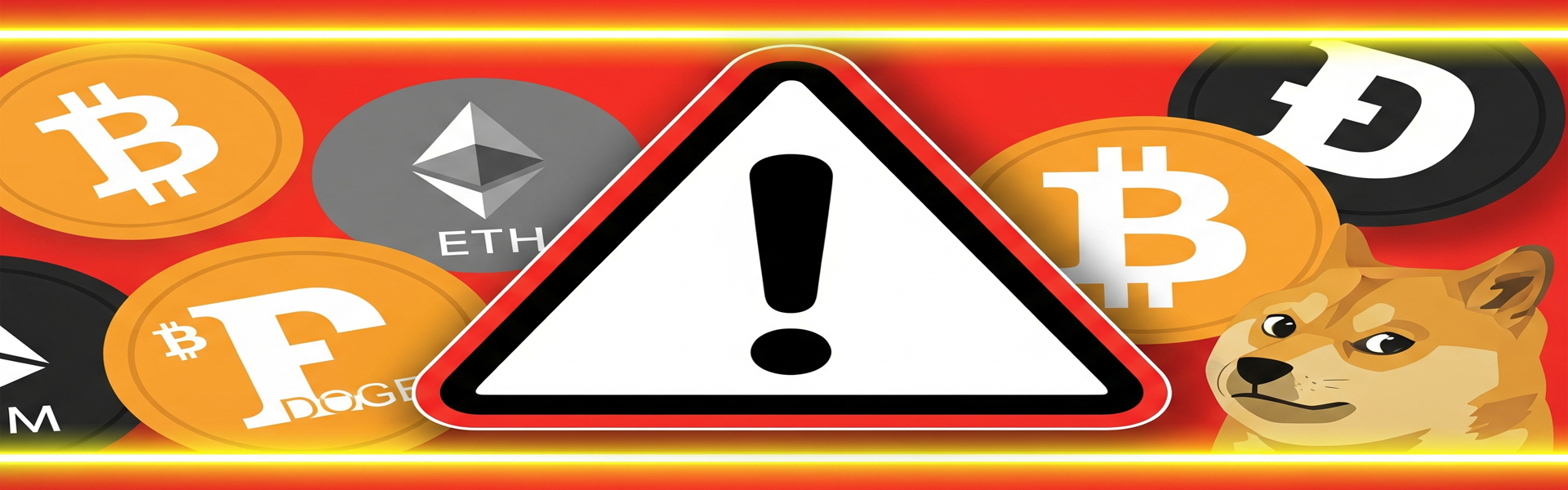 Warning sign with cryptocurrency symbols